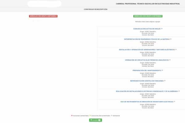 aceptar confirmar reinscripcion